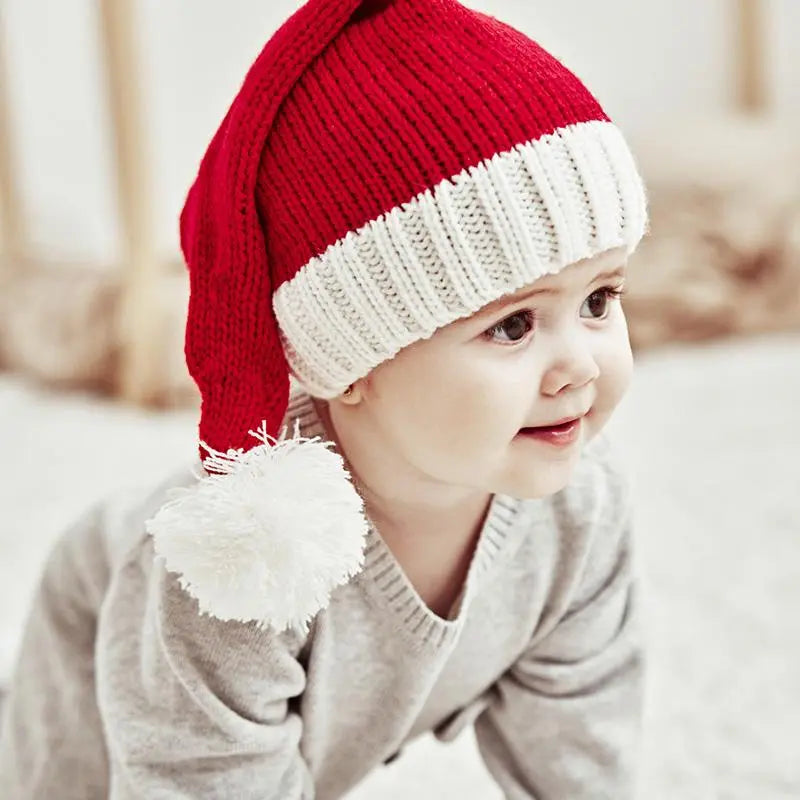 Parent-Child Christmas Hat Big Pompom Mother Kids Knit Beanie Cap Winter Warm Infant Bonnet Girls Boy Xmas Gift Baby Accessories