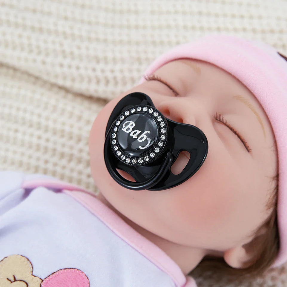 MIYOCAR personalized all black collection bling pacifier and pacifier clip BPA free dummy bling unique gift baby shower PS-1